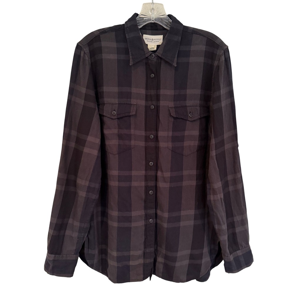 Denim & Supply Ralph Lauren Plaid Button Up Shirt Women's M Black Preppy Classic